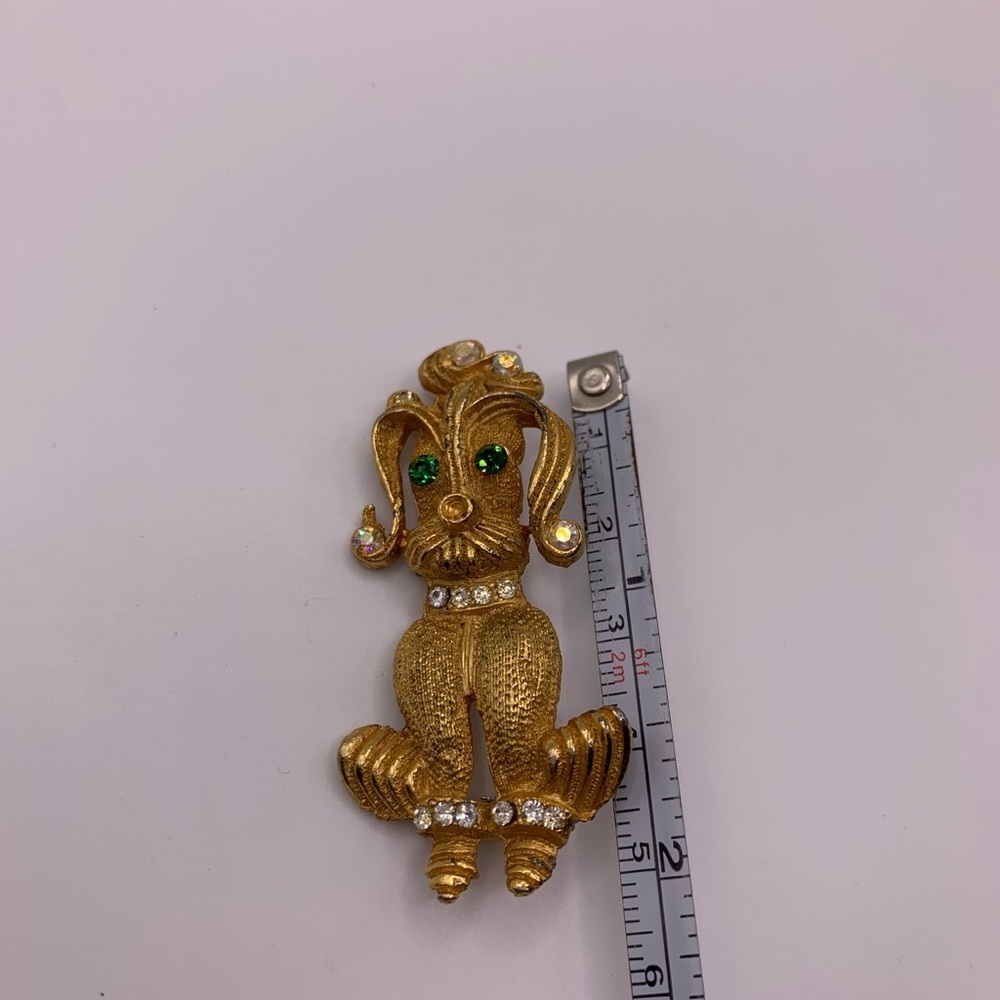 VTG Gold Tone Rhinestone Puddle Dog Brooch - Picture 3 of 5